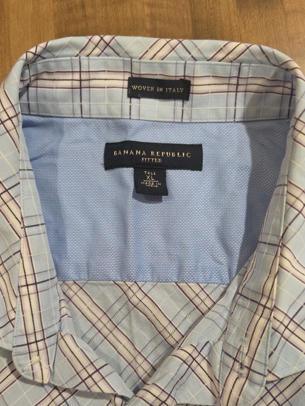 Banana Republic Light Blue Shirt with Purple Plaid
